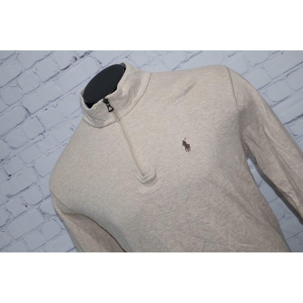 Polo Ralph Lauren Pullover Mens Large Tan 1/4 Zip Sweater Cotton Viscose Blend